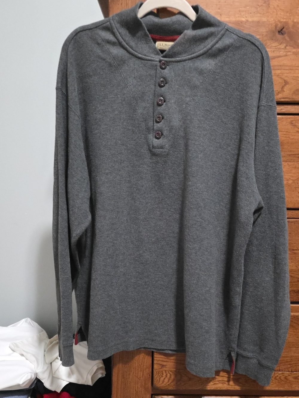 L.L. Bean Men's Charcoal Crewneck Henley Sweater